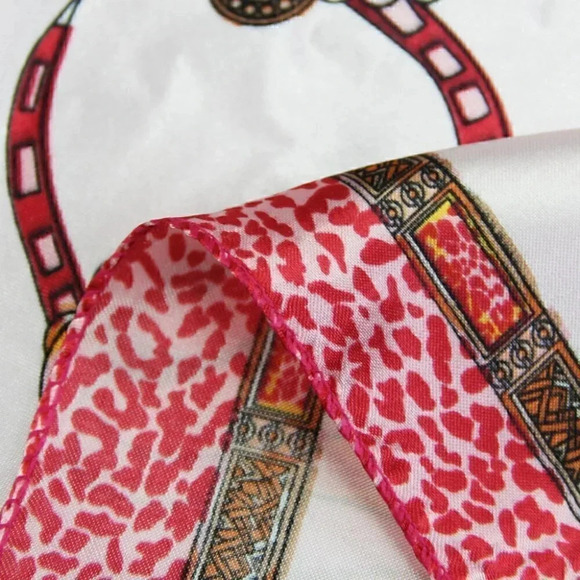 NEW Women's Chic Pink Ribbons Pearls and Gold Scarf - Picture 3 of 5